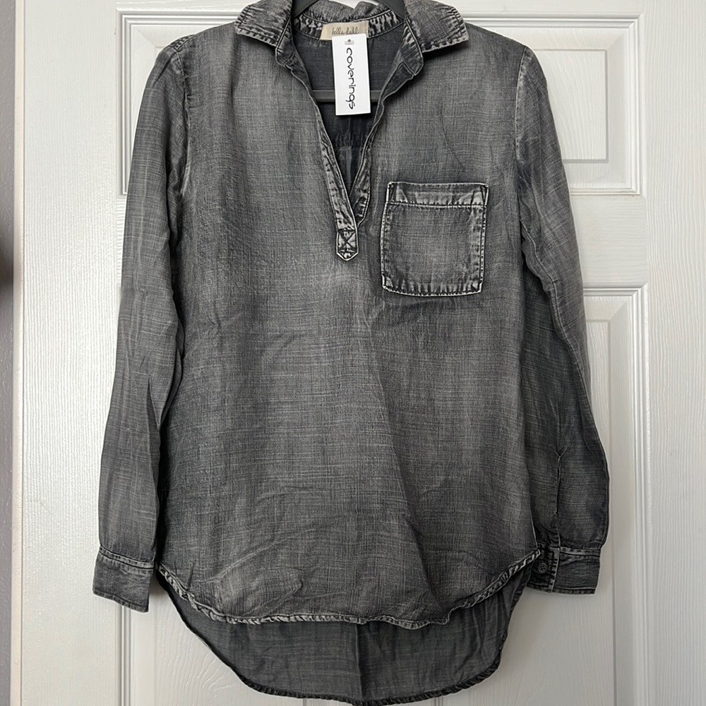 NWT Bella Dahl faded washed grey long sleeve collared shirt